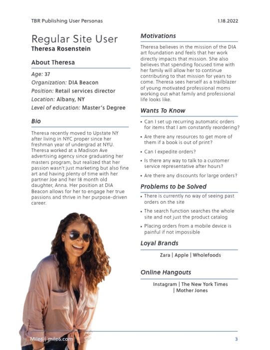 Screenshot of User Persona for fictional Theresa Rosenstein. A PDF with readable text is available in the link below this image.