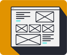 A wireframe of a website page to depict where content will be placed.