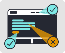 Illustration of a website screen with checkmarks and x's.