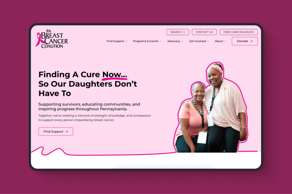 A mockup of the PBCC homepage on desktop