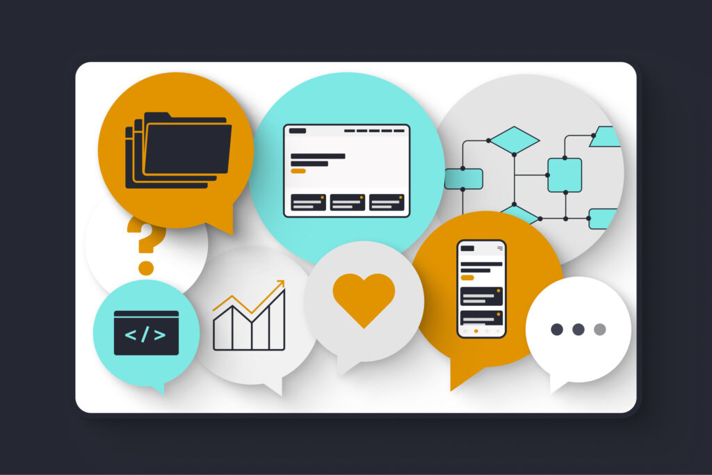 Graphic collage of strategy session icons on a screen.