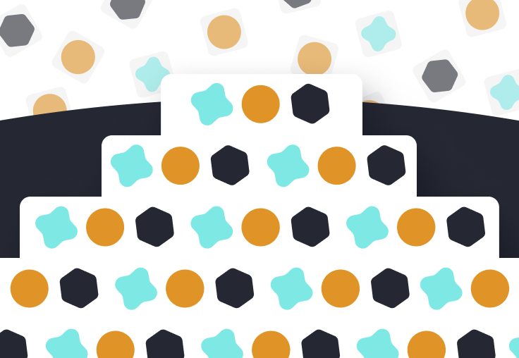 Three graphic elements, a puckered square, hexagon, and circle symbolize data that is reactive and data that is mature and intelligent.