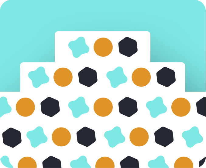 The puckered square, hexagon, and circle are in patterned rows and columns, integrated and working together forming a pyramid shape working upward representing Intelligent.